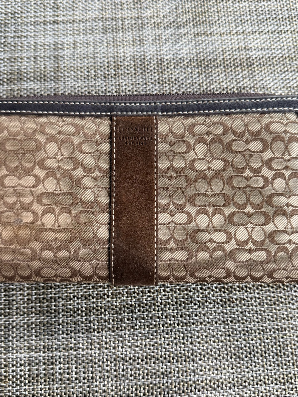 Coach classic signature brown canvas logo w brown leather stripe vintage wallet